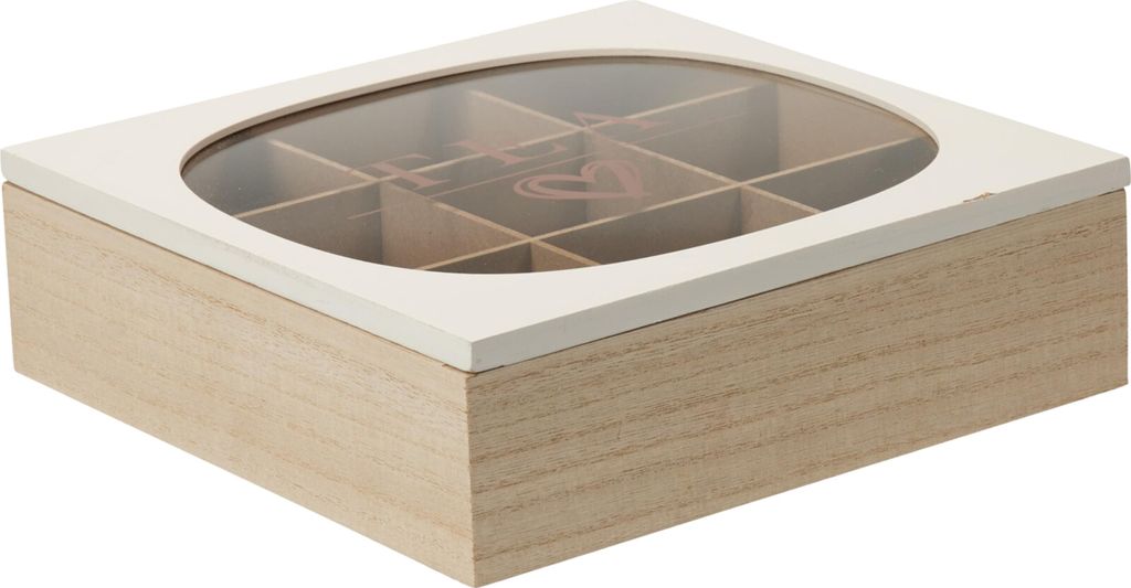 Teebox - 9 Facher - weis/braun - MDF - 24 x 24- Teebox - Sichtfenster