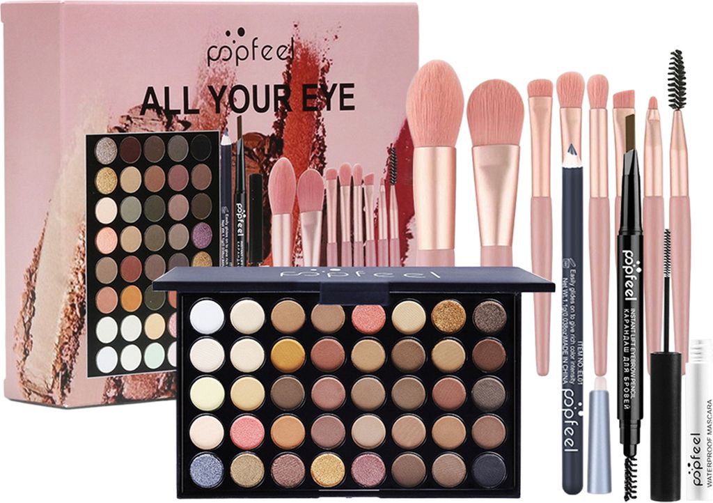 1 Set 40 Farben Lidschatten-Palette Mascara Lidschattenpinsel Eyeliner Augenbrauenstift Kombi-Set Anfänger Schattierung Konturierung Vollgesichts-...