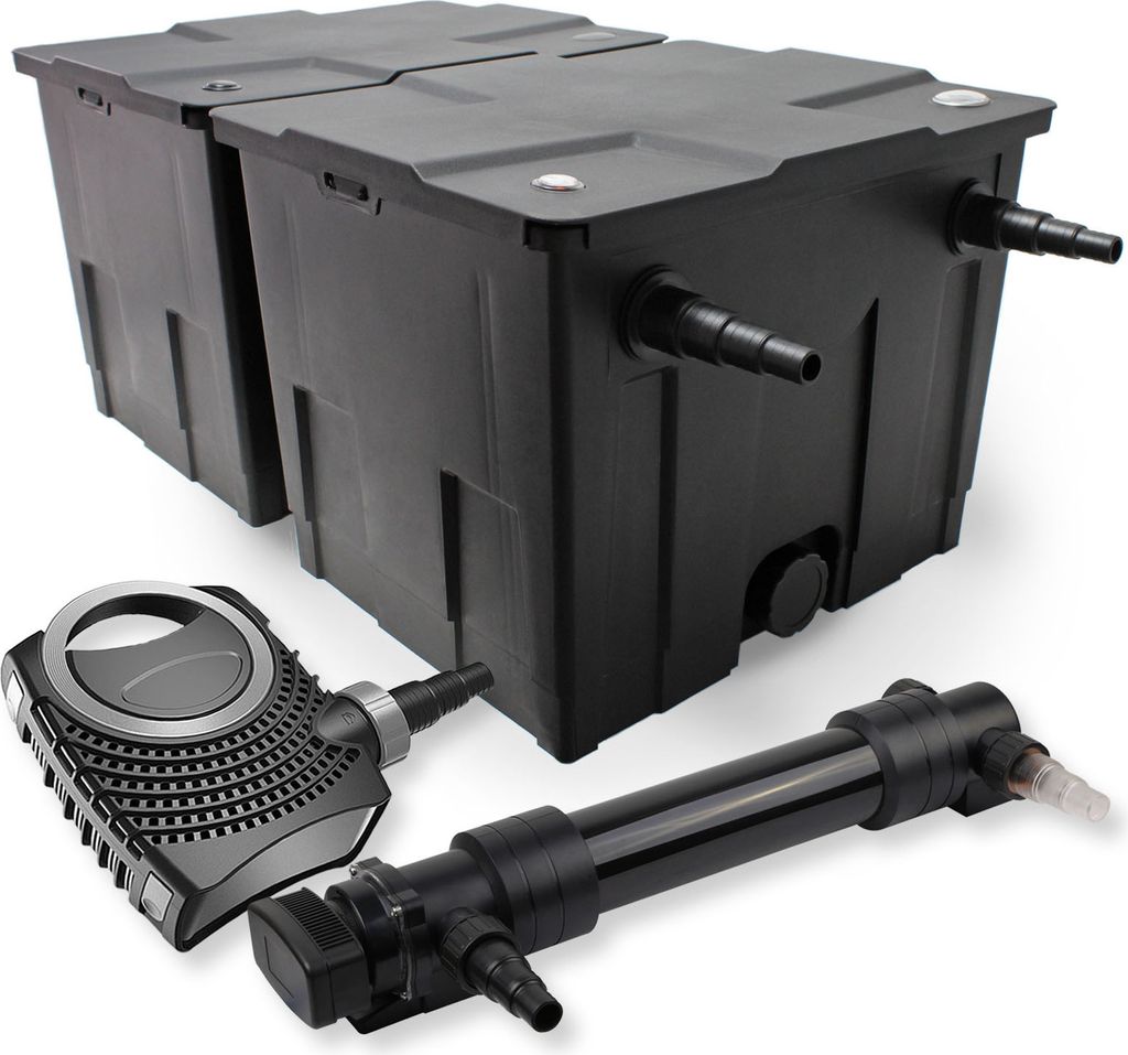 SunSun Komplettset: CBF-350B Teichfilter bis 60000 L Teichfilteranlage als Durchlauffilter, NEO10000 SuperECO Teichpumpe 10000l/h 80W, CUV-636 Teic...