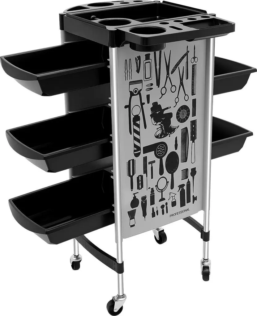 Desserte de salon mobile avec 5 bacs de rangement - Chariot Gris Pro