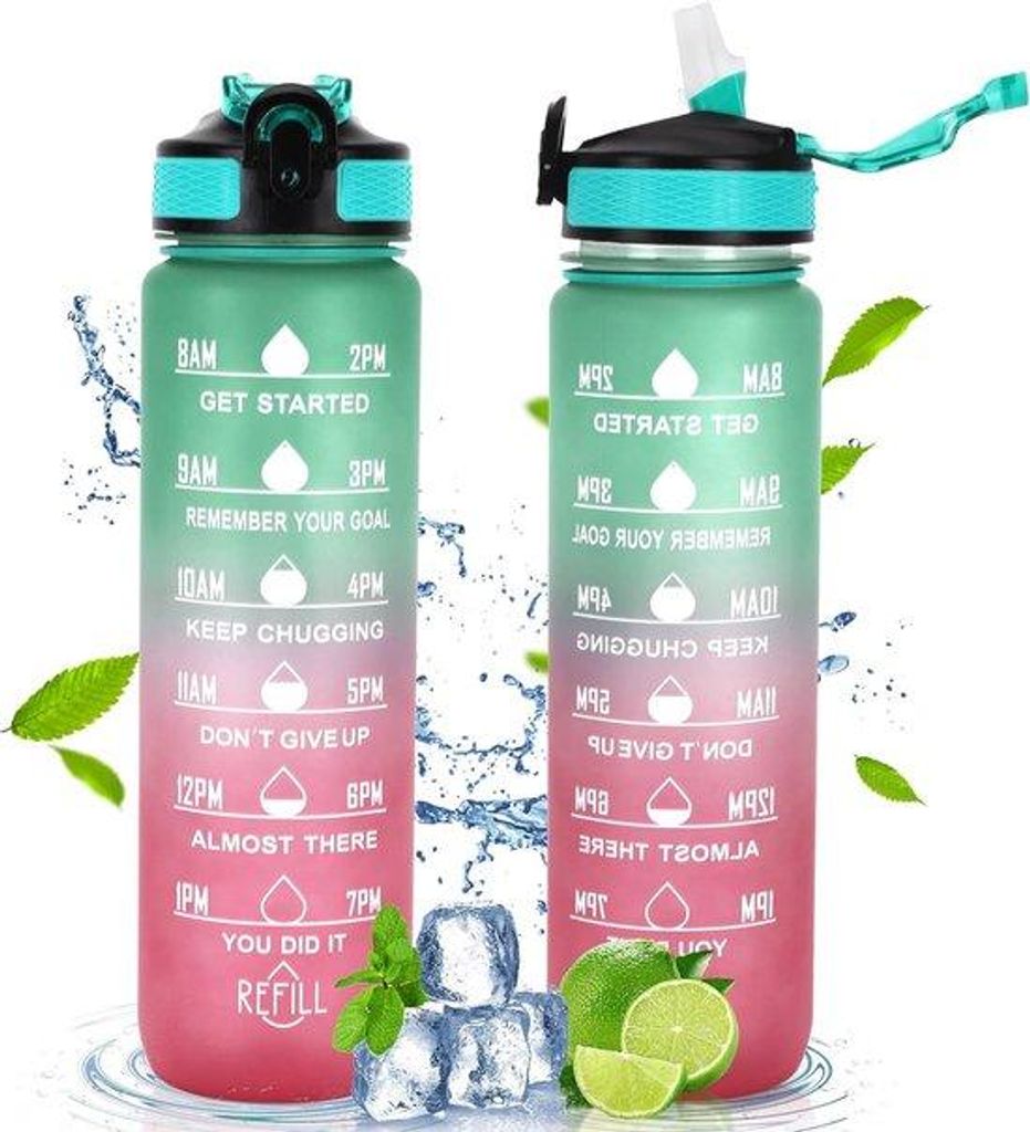 Wasserdichte Sportflasche mit Maßangabe - ideal für Fitness und Freizeit - 1 Liter