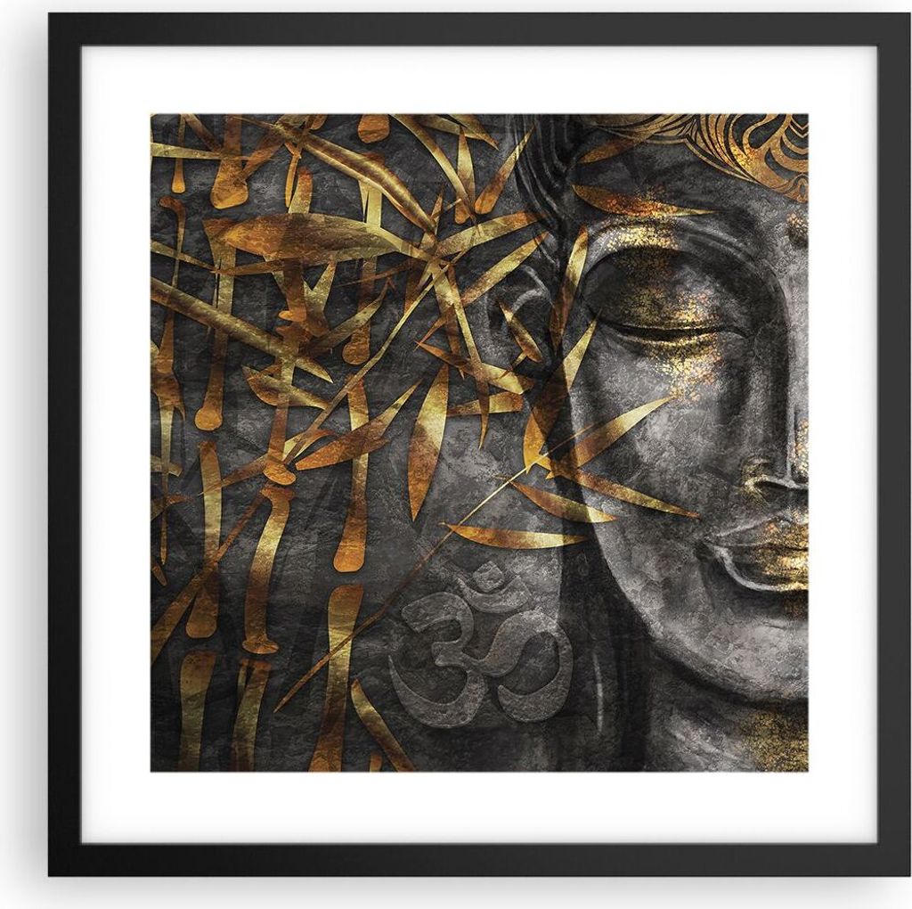 Gerahmtes Poster - Schwarzer Rahmen - Buddha Gold Bodhisattva - 40x40 cm - Wand Bild - Wanddeko - Wandbilder - Kunstposter - Wandposter - Bilderrah...