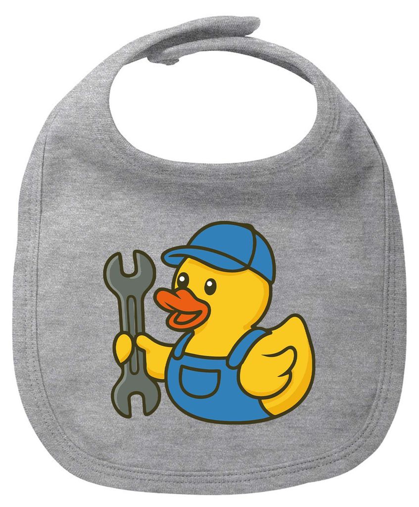 Huuraa Baby Lätzchen Quietscheente Mechatronik Comic Gummiente Heather Grey Klettverschluss Baumwolle Latz Geschenkidee