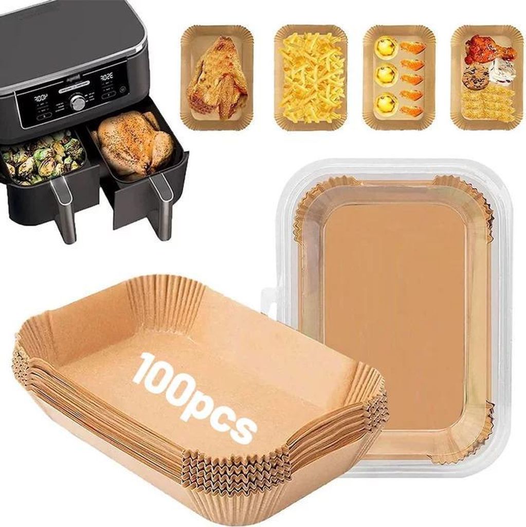 Einweg Backpapier Luftfritteuse, 22x14cm, 100 Stück, Antihaft, Hitzebeständig, Ölresistent, BPA-frei, Ideal für Backofen, Kuchen, Snacks