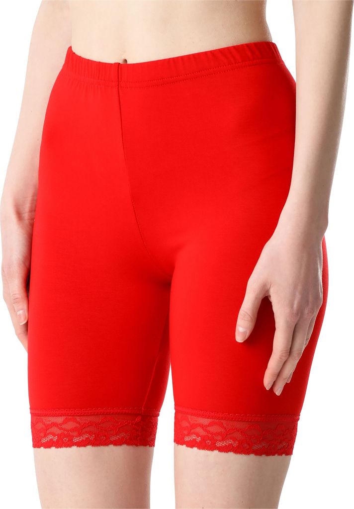 Bellivalini Damen Kurze Leggings mit Spitze BLV50-217 (Rot, M)
