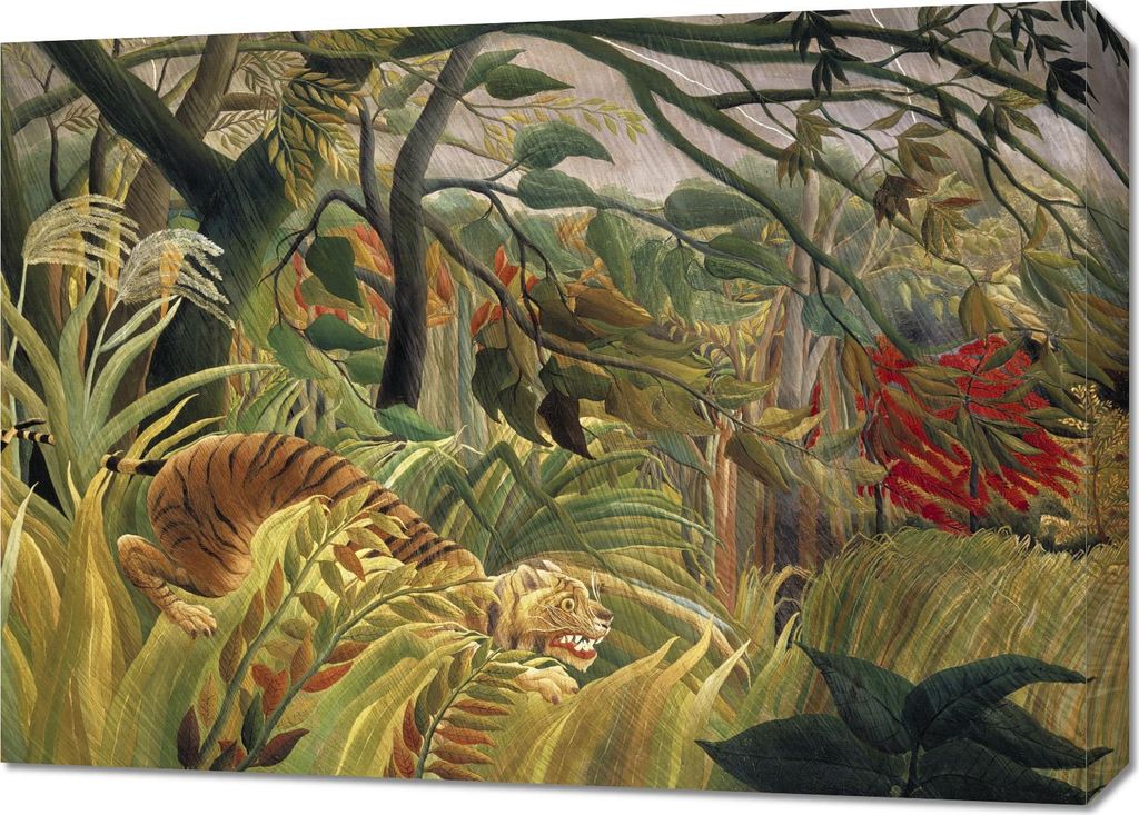 Bild 70x50cm Tiger im Sturm, Rousseau Vintage für das Wohnzimmer