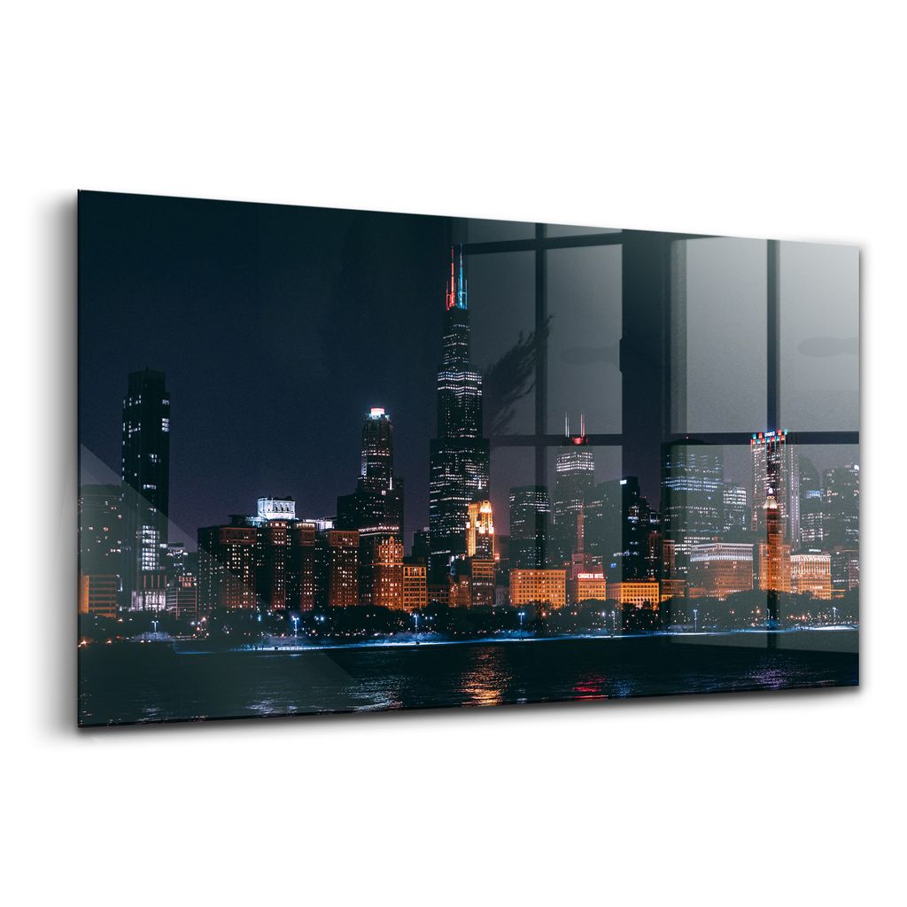 Glasmalerei - dekorative Malerei - moderne Malerei - 100x50 - Chicago Stadtlandschaft