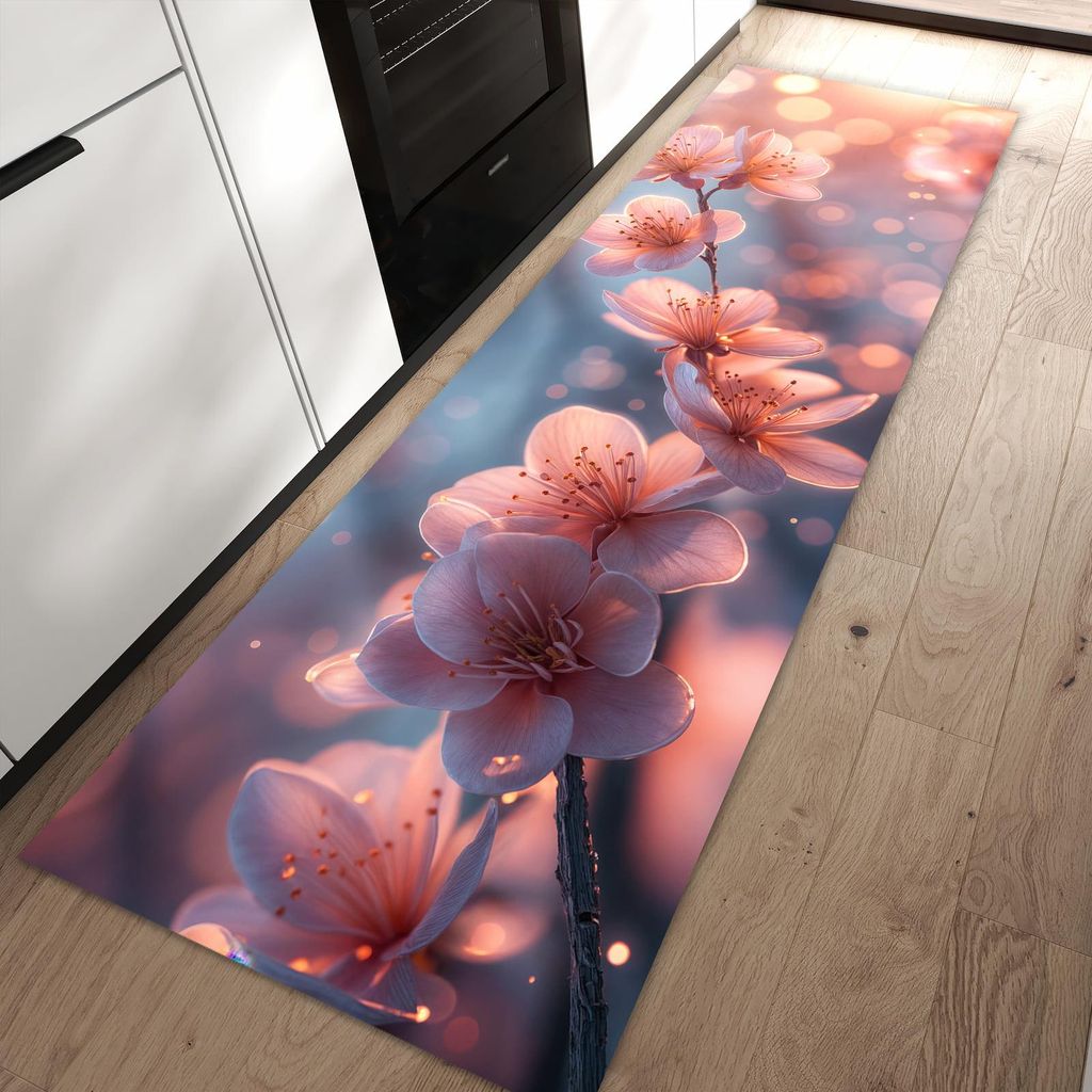Küchenteppich 80x250cm rutschfest & abwischbar PVC Läufer - Blühender Zweig