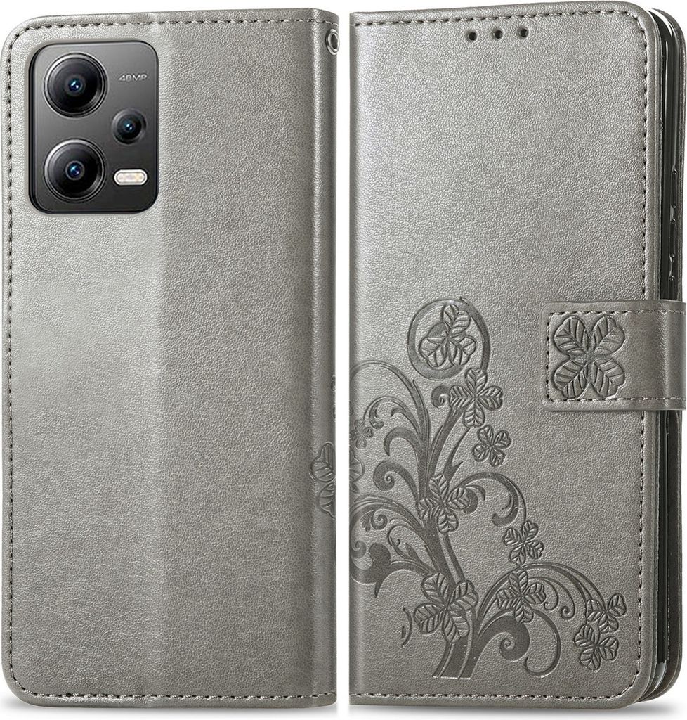 Mobigear Clover POCO X5 Hülle Klapphülle Geldbörse - Grau
