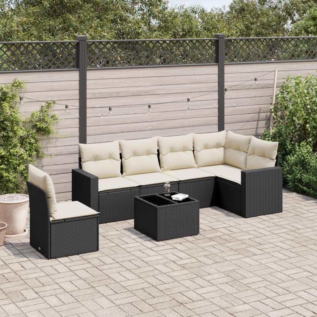 Maison Exclusive - 7-tlg. Garten-Sofagarnitur mit Kissen Schwarz Poly Rattan