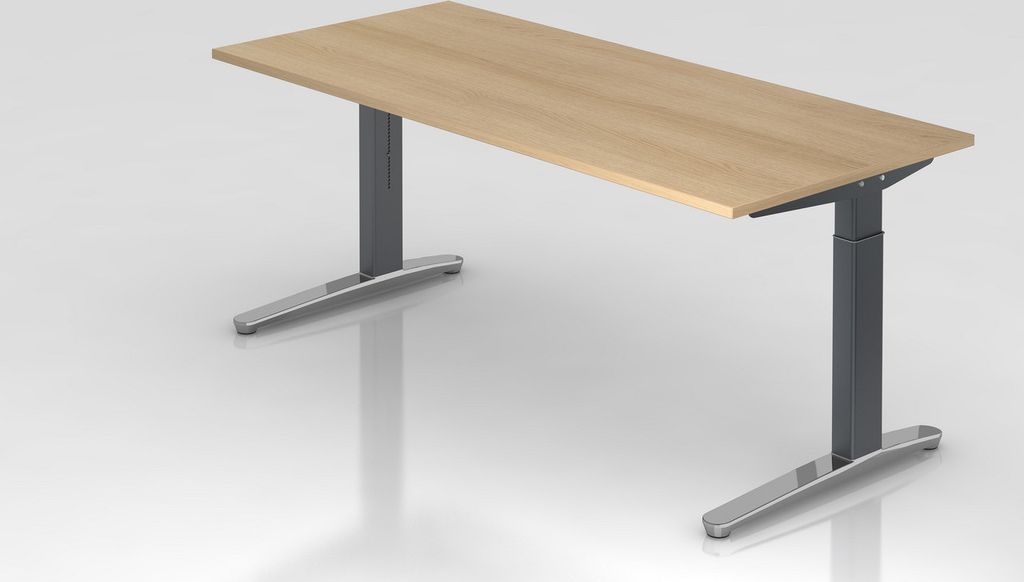 Schreibtisch Mika | Eiche | Graues Gestell poliert | BxT 180x80cm | Arbeitshöhe 65-85cm | höhenjustierbar, 1cm Raster | C-Fuß-Gestell | Rechteck...