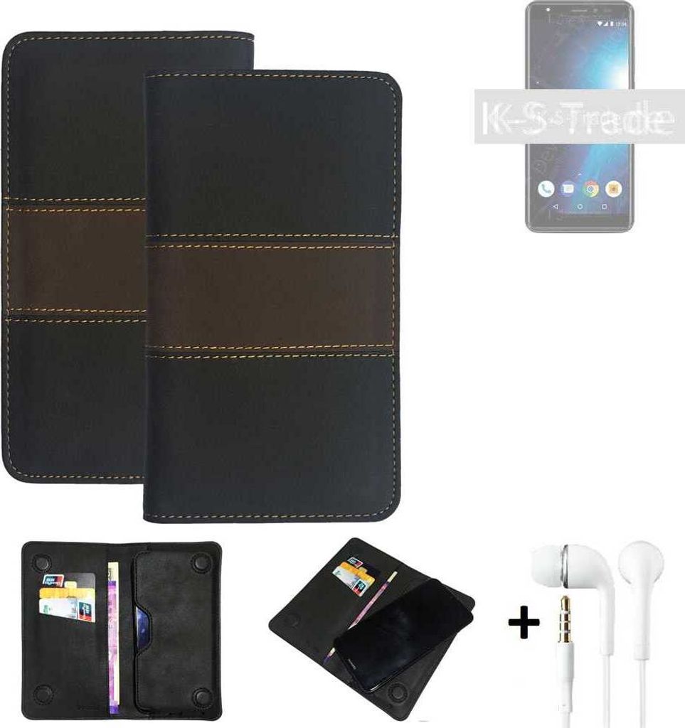 K-S-Trade Handyhülle + Kopfhörer kompatibel mit Motorola Moto G7 Schutzhülle Walletcase Bookstyle Tasche Schutz Case Hülle Wallet Cover Kunstleder