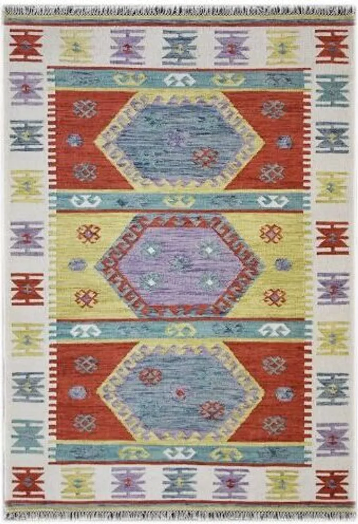Tapis de salon tissé plat Kelim Peru 1301 multi coloris 155x240 cm