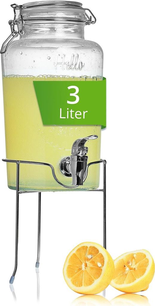 Getränkespender Glas mit Zapfhahn und Ständer 3 Liter Produktbild 