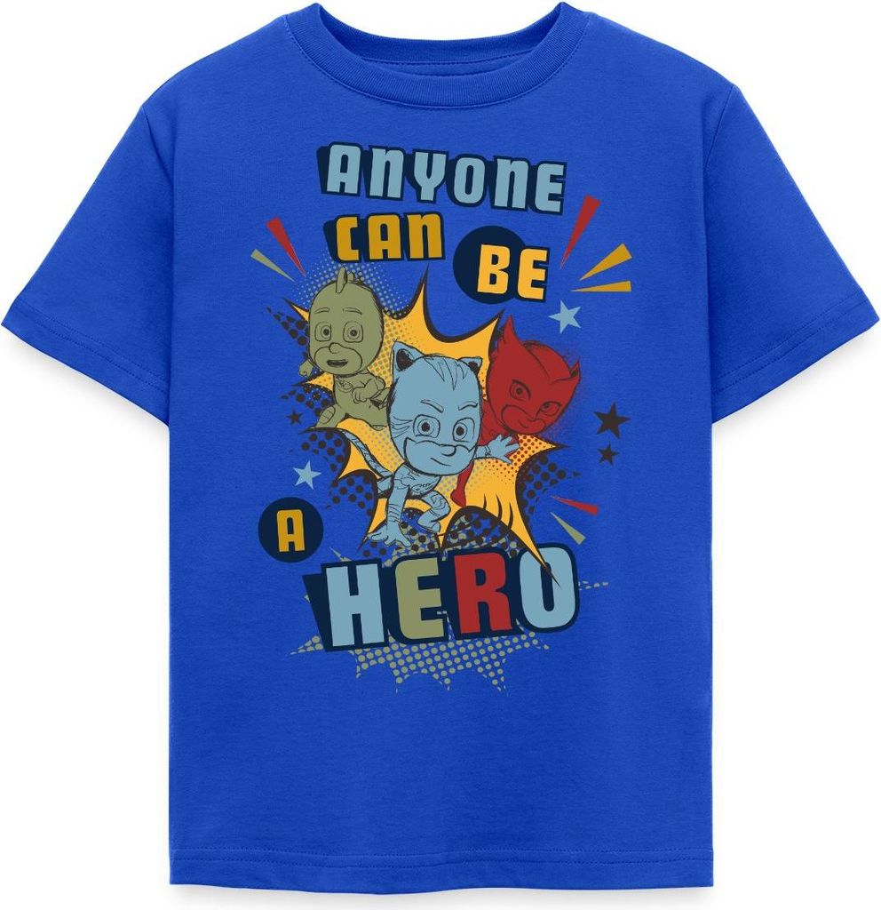 Spreadshirt PJ Masks Anyone Can Be Hero Pyjamahelden Kinder T-Shirt, 98/104 (3-4 Jahre), Royalblau