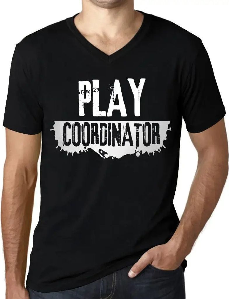 Herren Grafik T-Shirt V-Ausschnitt Koordinatorin spielen – Play Coordinator – Öko-Verantwortlich Vintage Jahrgang Kurzarm Lustige Druck Geburt...