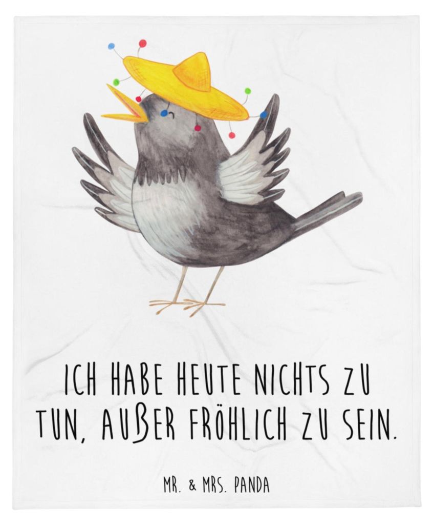 Mr. & Mrs. Panda Decke Rabe Sombrero - Weiß - Geschenk, Vögel, Vogel, Spruch Positiv, Wohndecke, Tagesdecke, Lustige Sprüche, Plaid, Bettdecke, ...