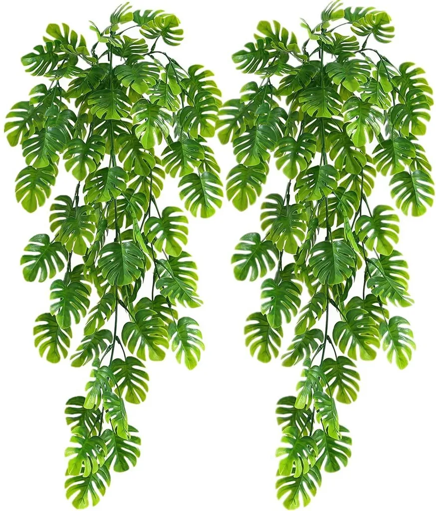 Duo de Plantes Artificielles Tombantes Style Jungle et Feuilles de Palmier