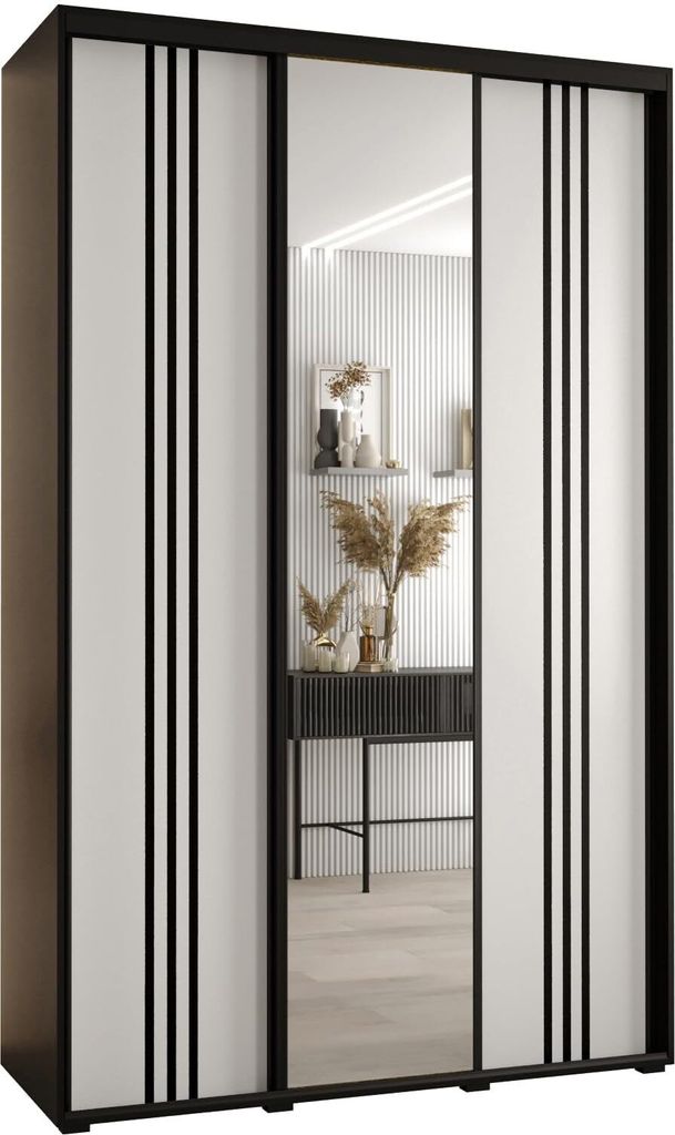 MEBLE KRYSPOL Davos 7 Schrank, drei Türen - 235,2x160x60 cm - Schwarz Weiß Schwarz