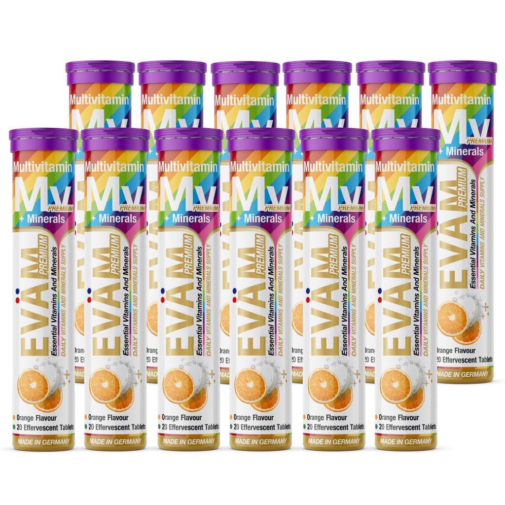 EVÄM Multivitamin + Mineralien Brausetabletten 12er Pack – 12in1 aus Vitaminen & Mineralstoffen, vegan, zuckerfrei, hergestellt in Deutschland