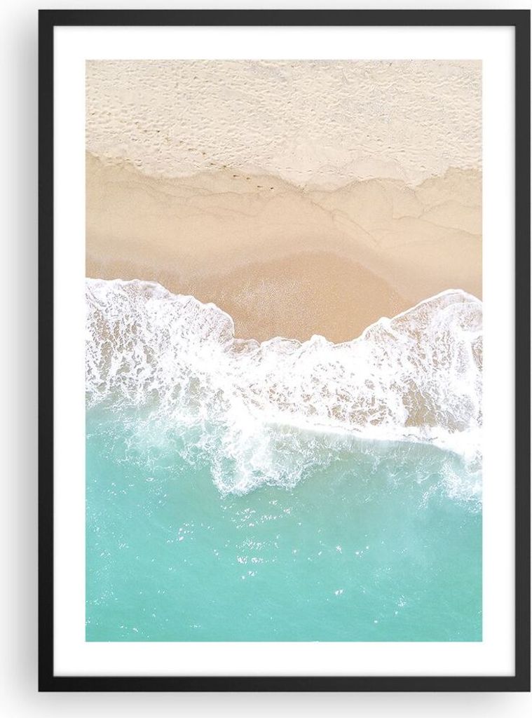 Gerahmtes Poster - Schwarzer Rahmen - Meer Welle Sand - 50x70 cm - Wand Bild - Wanddeko - Wandbilder - Kunstposter - Wandposter - Bilderrahmen - Bi...