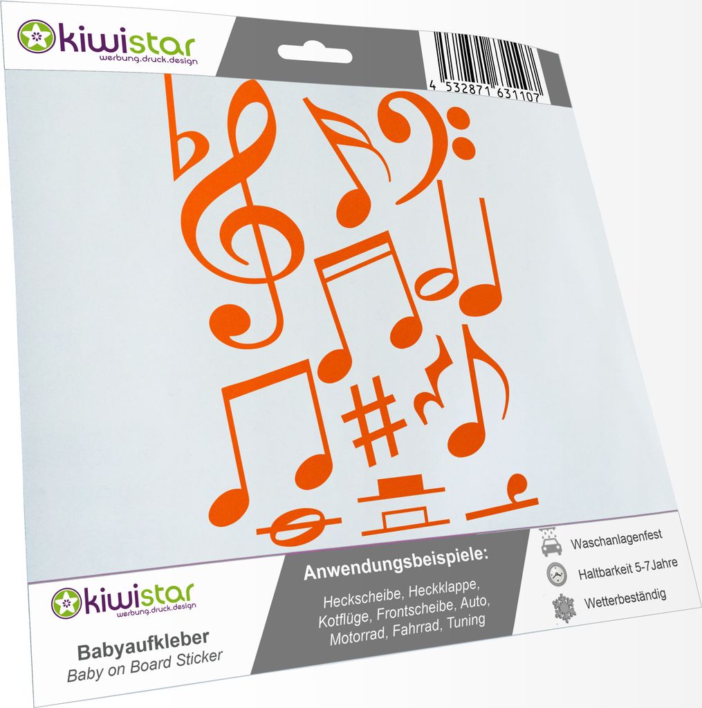 Bogengröße A3 - Musiknoten - Folienaufkleber - Deko IN 15 Farben - Neon + Chrom! Sticker Aufkleber