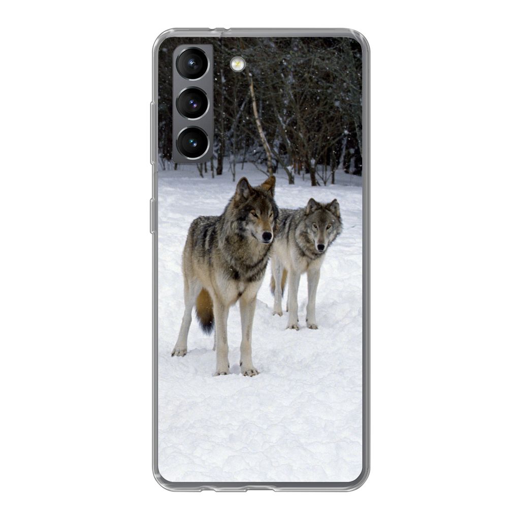 MuchoWow Handyhülle Schutzhülle Hülle für Samsung Galaxy S21 Wolf - Schnee - Kanada Silikon Softcase Handy Hülle - Softcase