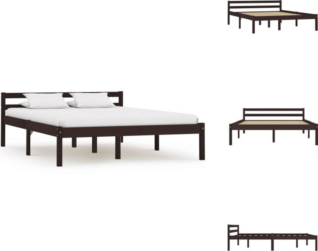 vidaXL Massivholzbett Dunkelbraun Kiefer 140x200 cm - Betten & Bettgestelle