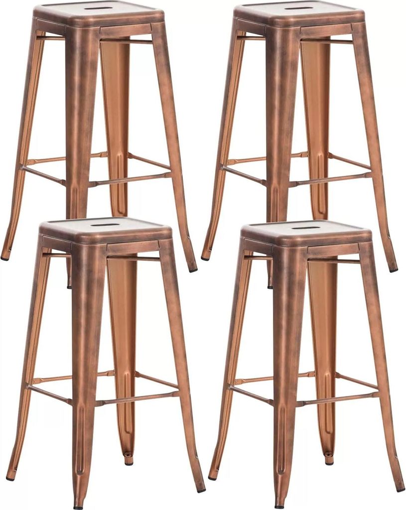 In And OutdoorMatch Rustikaler Barhocker Cielo - Kupfer - Industriedesign - Rückenlehne - für Küche und Bar - Sitzfläche aus Metall