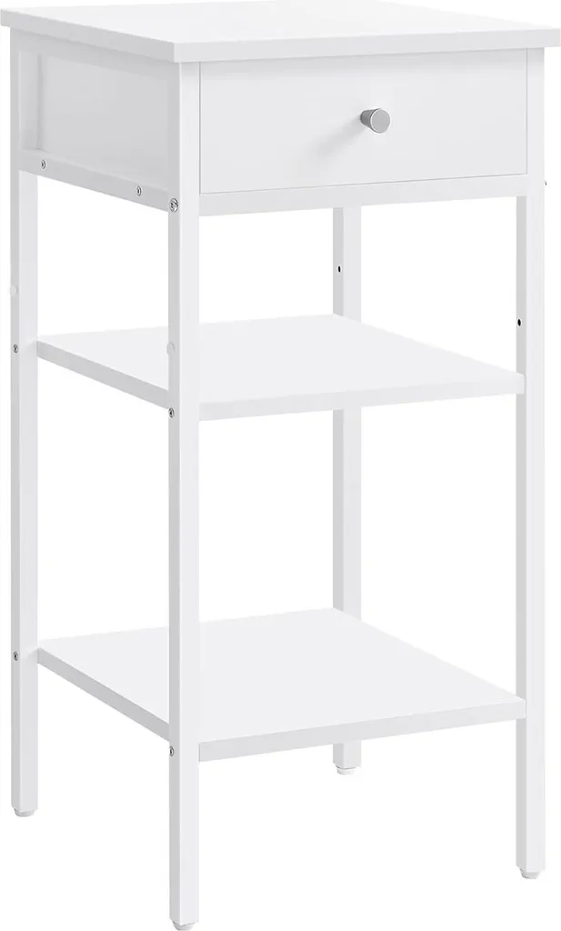 Table de Chevet Blanche 1 Tiroir Vasagle Lucas, Rangement Scandinave Moderne