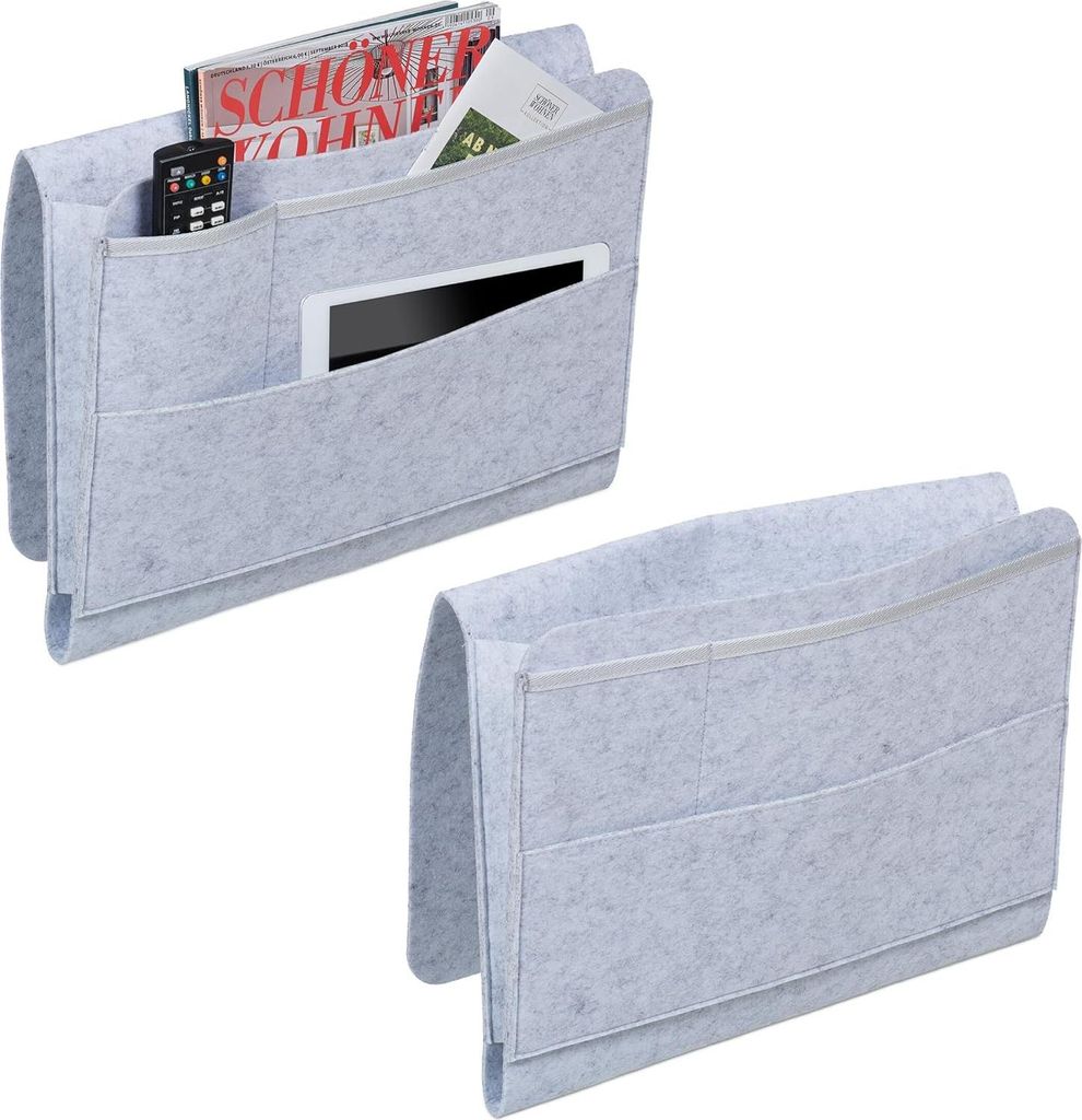 Relaxdays Betttasche, 2er Set, 4 Fächer, Klettverschluss, Produktbild 