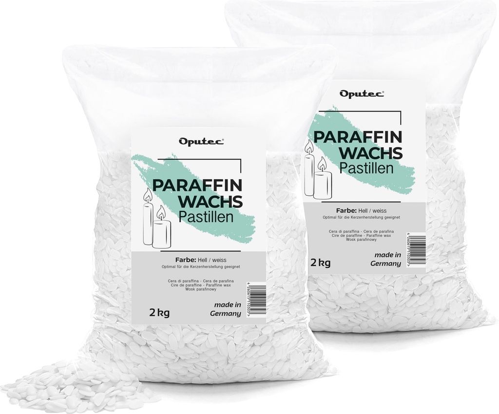 Oputec 4 KG Paraffinwachs Pastillen für Kerzen: Weißes Kerzenwachs - Kerzen selber Machen - Kerzenwachs zum Gießen