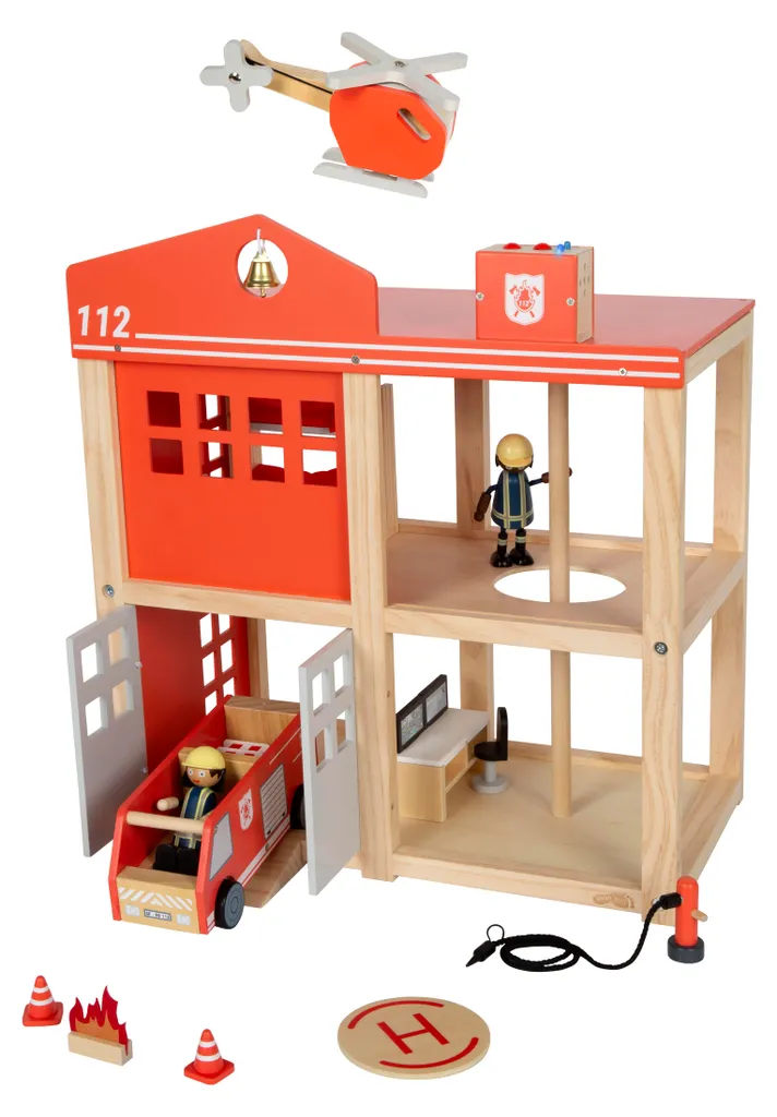 Caserne de pompiers bois Small Foot : rampe de descente et accessoires - 6