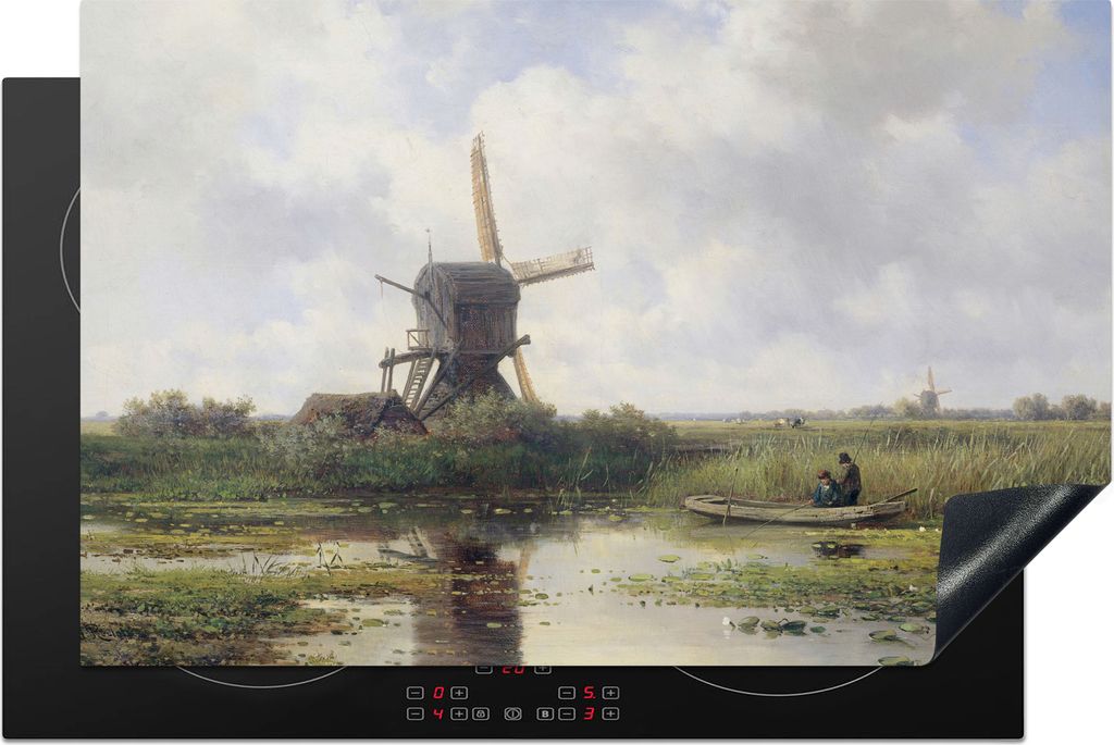 KitchenYeah Herdabdeckplatte Mühle - Willem Roelofs - Alte Meister - Kunst , 80x52cm, Küche Deko, Glaskeramikkochfeld Herdabdeckung, Abdeckplat...
