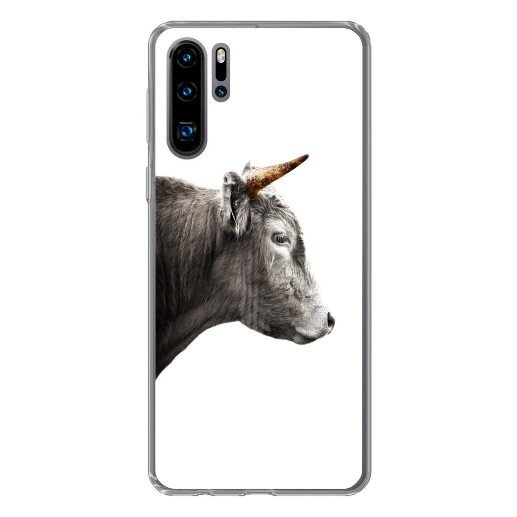 MuchoWow Handyhülle Schutzhülle Hülle für Huawei P30 Pro Schottischer Highlander - Horn - Gold Silikon Softcase Handy Hülle - Schutzdeckel