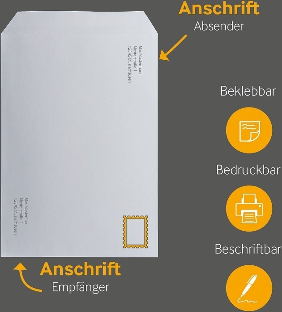 250 Versandtaschen Weiß 229x324 mm (DIN C4) mit Haftklebung Produktbild 5