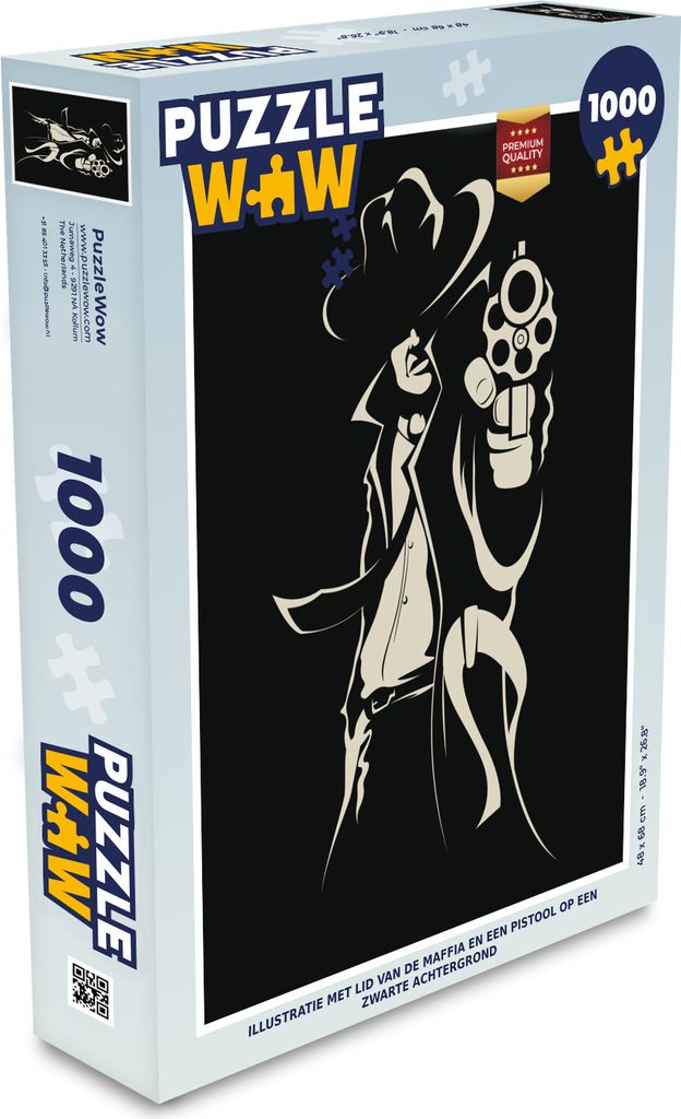 MuchoWow Puzzle 1000 Teile Illustration mit einem Mitglied der Mafia und einer Pistole auf schwarzem - Spielzeug - Alt und Jung - Spiele - Puzzeln