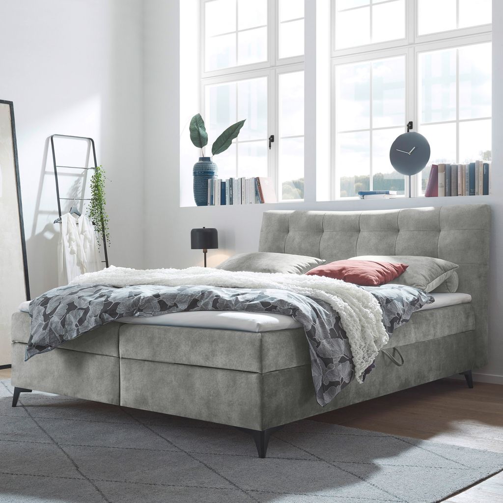 riess-ambiente Boxspringbett DECADENCIA 180x200 cm silbergrau Samt Polsterbett Bett