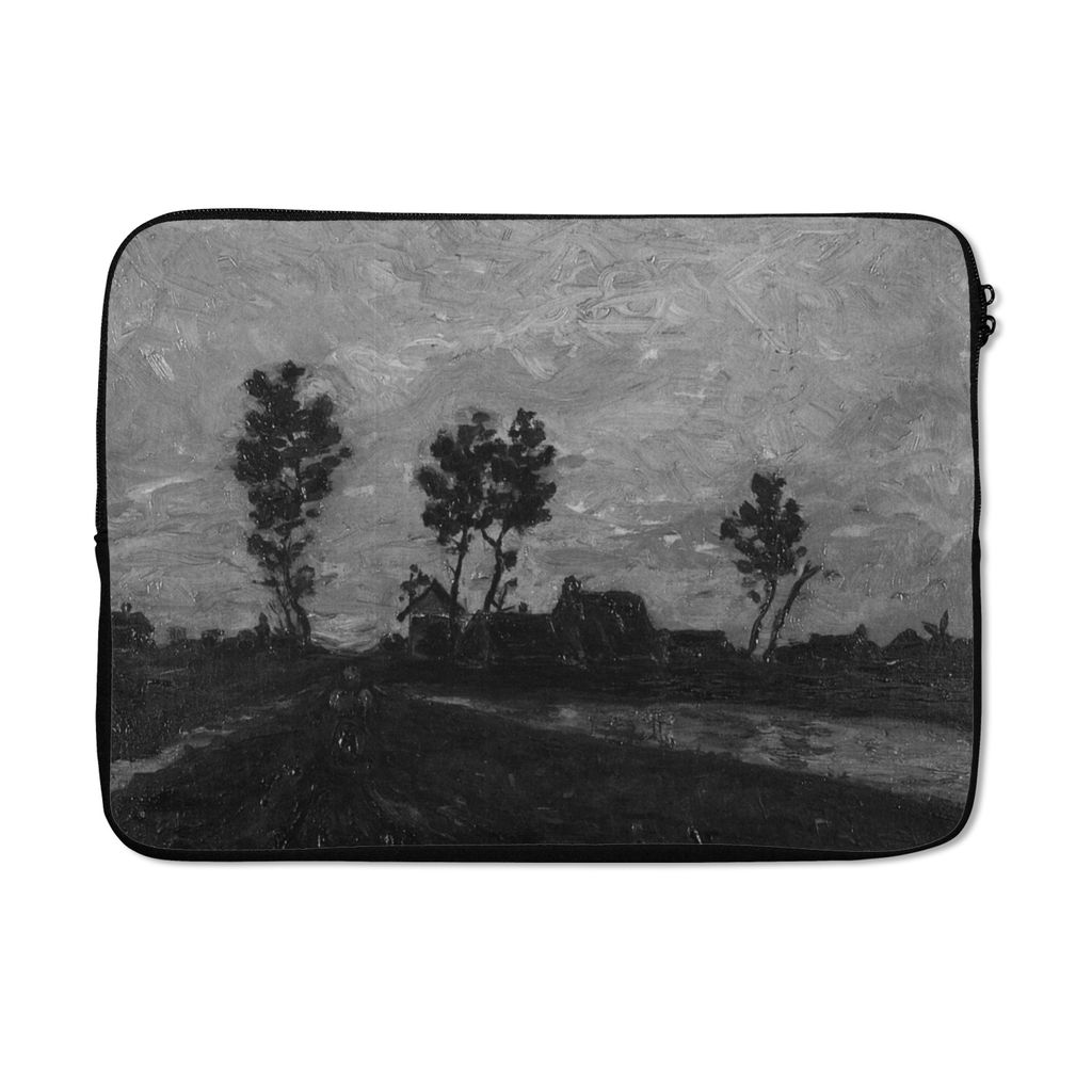 MuchoWow Laptop Hülle 13 Zoll Landschaft bei Sonnenuntergang - Vincent van Gogh - Schwarz und weiß Laptoptasche - Laptophülle - Sleeve - Rundu...