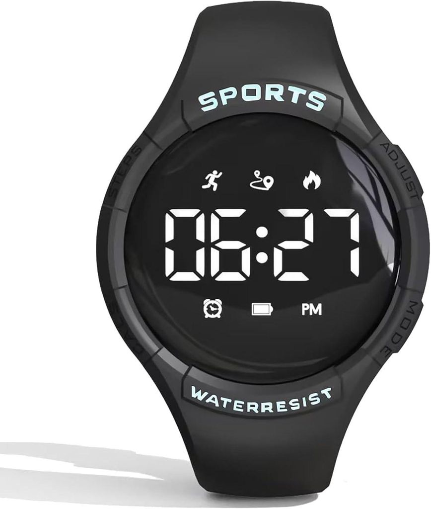 Kinder Fitness Watch mit Schrittzähler & Kalorienanzeige–Digitaluhr ohne App/Handy, wasserdicht, Wecker, Stoppuhr, Silikonarmband für Jungen & ...