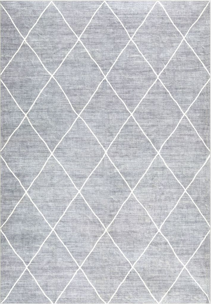 Teppich RHOMB waschbar 200 x 300 Grau, Rautenmuster, weicher Kurzflor, modern, skandinavisch, Mikrofaser, gummierte Unterfläche, schmutz- und wass...