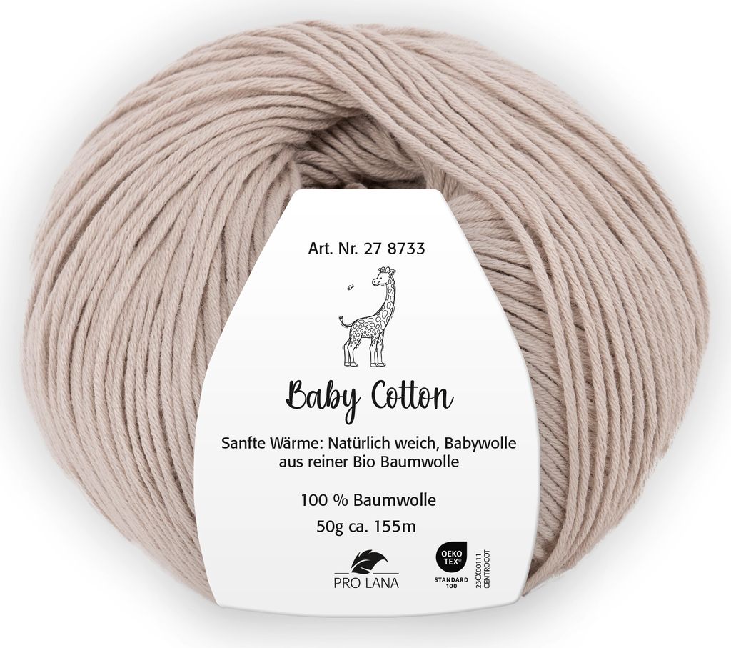 Pro Lana BABY Baumwolle 50 g 100 % Baumwolle Babywolle speichelecht 155 m Farbe 005 - stein