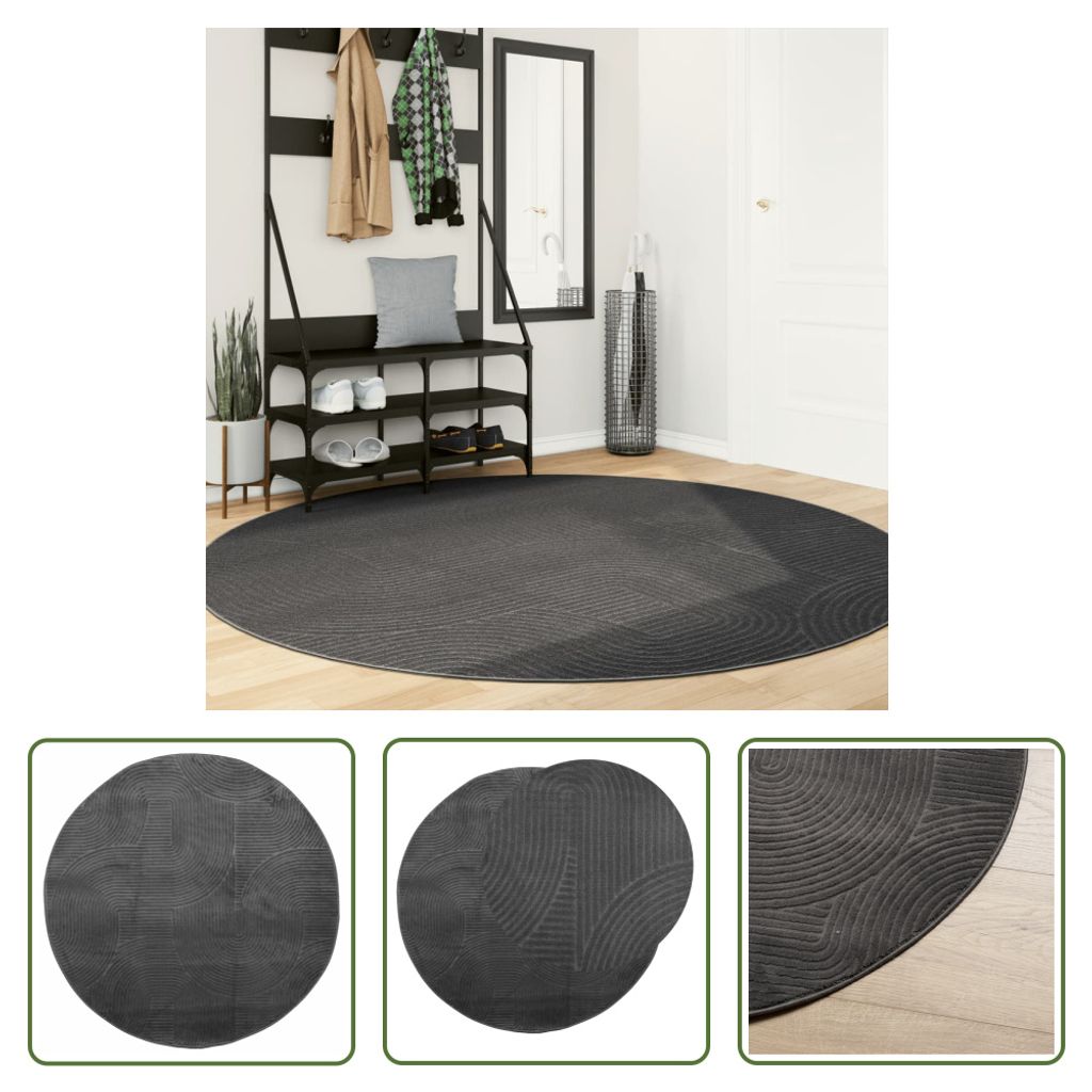 The Living Store Teppich IZA Kurzflor Skandi-Stil Anthrazit Ø 200 cm