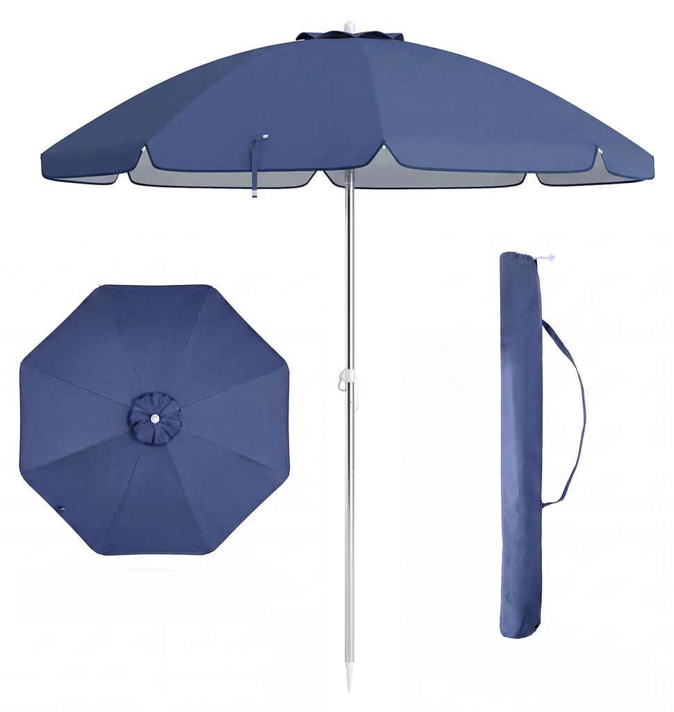 KOMFOTTEU Sonnenschirm Strand φ198cm, Gartenschirm Sonnenschutz UV50+, Beach umbrella knickbar & Leichtgewicht, Balkonschirm mit Tragetasche, Terr...