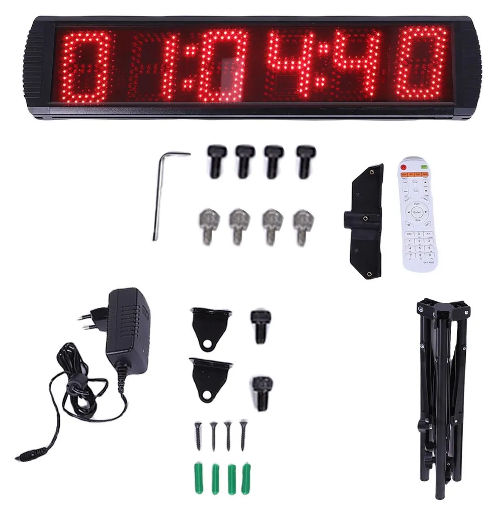 Minuterie de salle de sport LED 6 chiffres, horloge géante 5 pouces avec prise