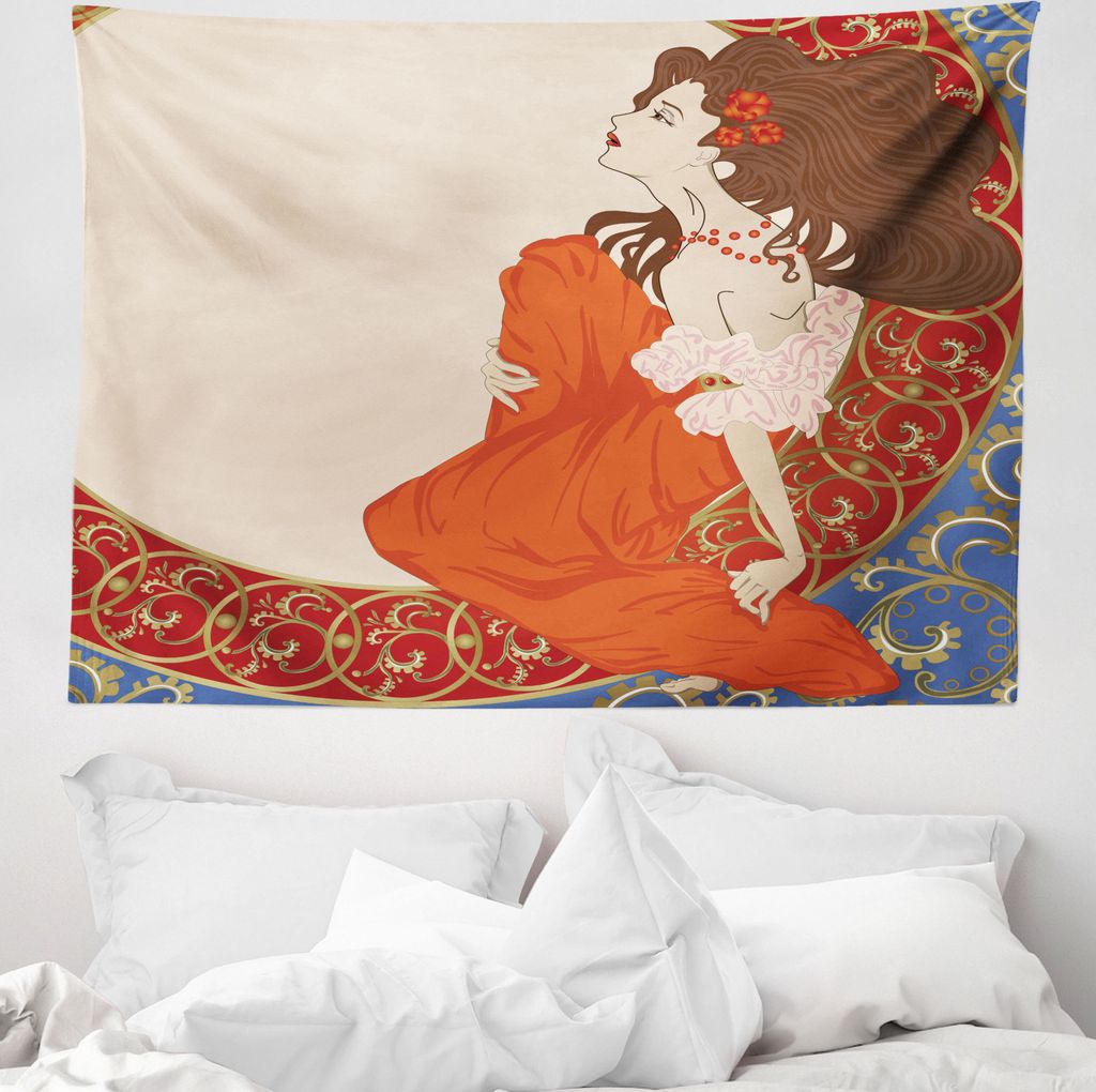 ABAKUHAUS Jugendstil Wandteppich, Lady Antique Kleid aus Weiches Mikrofaser Stoff Waschbar ohne Verblassen Digitaldruck, 150 x 110 cm, Mehrfarbig