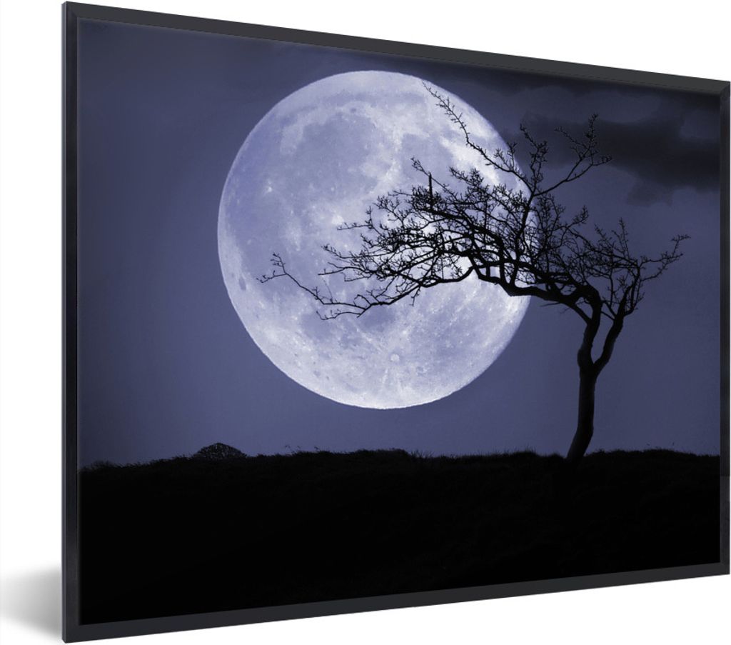 MuchoWow Gerahmtes Poster Mond - Baum - Schwarz 40x30 cm - Poster mit Schwarzem Bilderrahmen Wandposter Rahmen Foto Bilder - Kunstposter - Wandde...