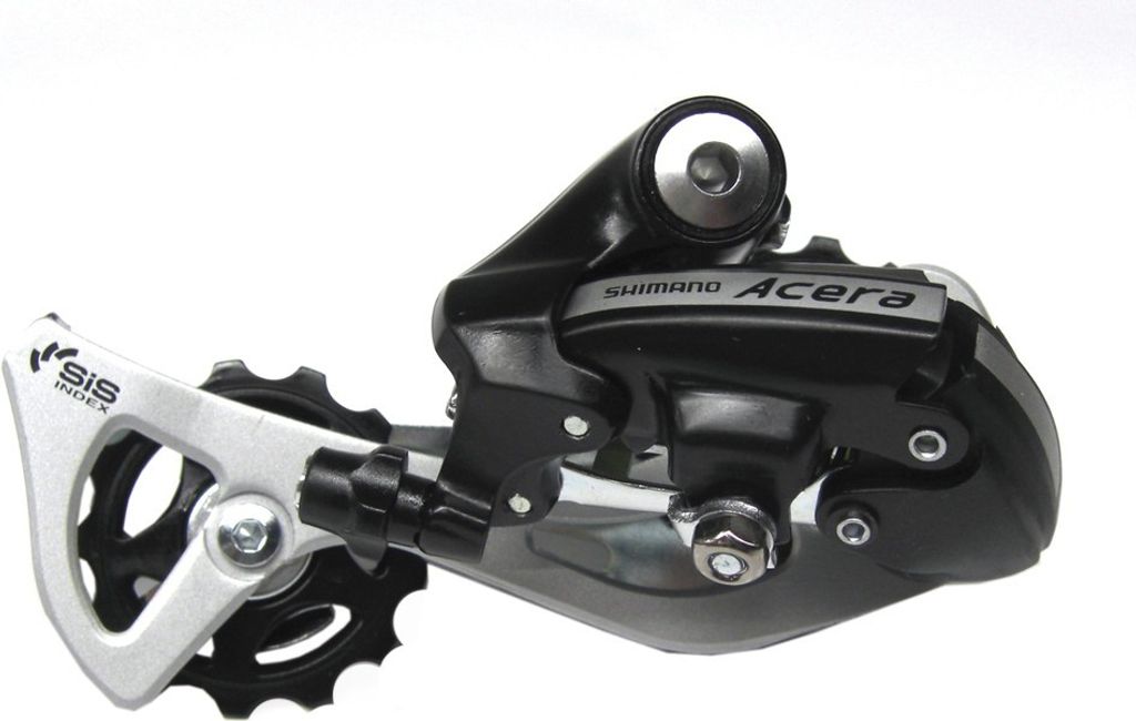A bicycle rear derailleur is shown against a white background.