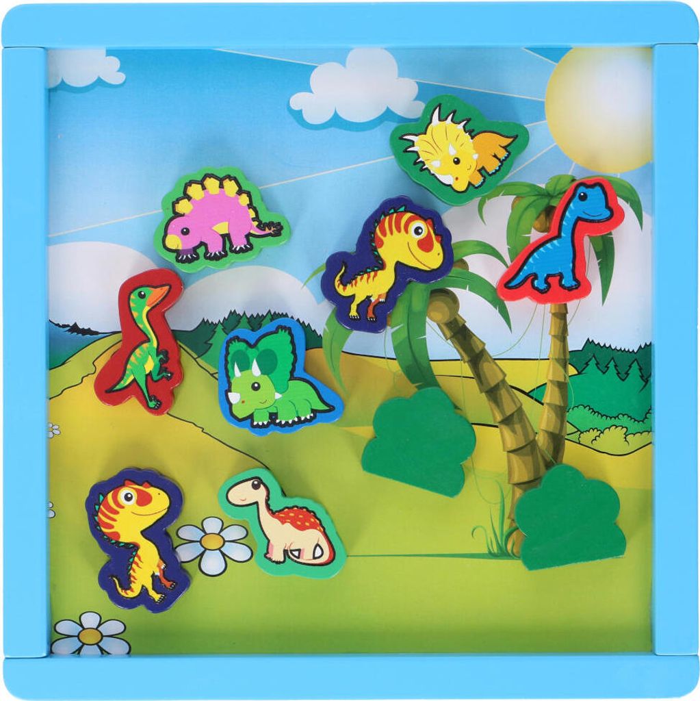 Wooden Toys Spielset Holzspielzeug 24 x 24 cm Urzeit Dinosaurier Kinderspielzeug für Jungen Dinos Tiere Holz