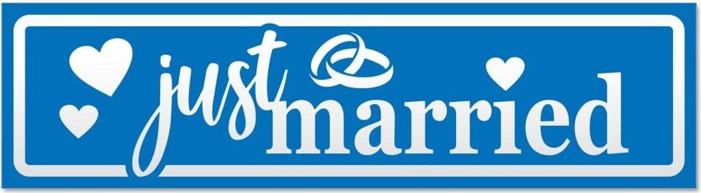 Kiwistar Just Married Ringe Herzen invertiert Magnetschild Schild magnetisch - 60cm Blau - Magnetfolie für Auto PKW Kfz